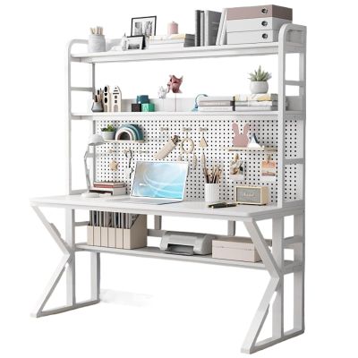 Home Office Gaming Desk with Hutch and Pegboard, White, 110 cm