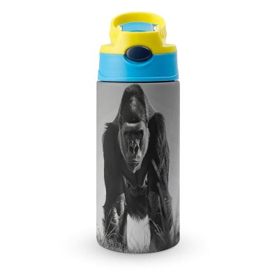 JTREHY Insulated Water Bottle, Gorilla in the Grass, Printed Stainless Steel Travel Cup, Reusable Leakproof Flip-Top, 340 ml