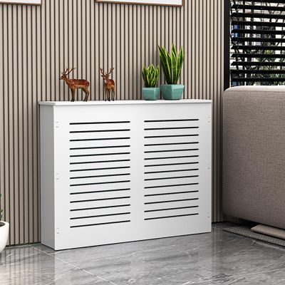 Modern Wooden Radiator Cover with Shelf, White (60 x 90 x 15