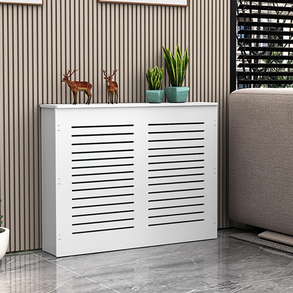Modern Wooden Radiator Cover with Shelf, White (60 x 90 x 15