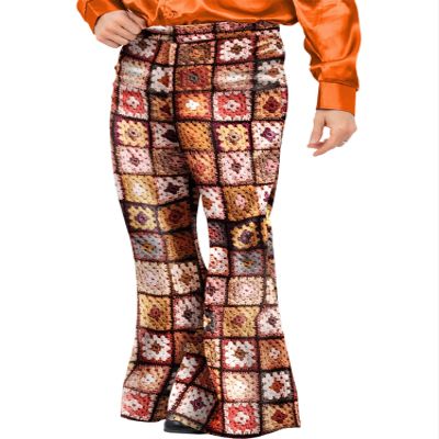Smiffys Men's 60s Vintage Crochet Print Flared Trousers
