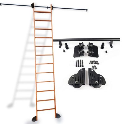 Black Rolling Ladder Hardware Kit, Sliding Ladder Rail Set, 3.3–20 ft Round-Tube Mobile Ladder Rail for Home, Indoor Use, and Attics (Ladder Not Included) (Size: 3.3 ft)