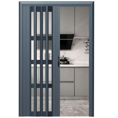 Generic Folding Interior Door for Home, Aluminum Bathroom Sliding Door, Single/Double Room Divider for Bedroom or Home Office, Waterproof and Heat-Insulated, Gray-1 (Color: W x H Size: 75