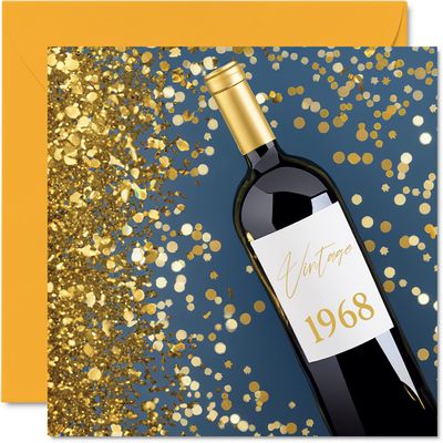 56th Birthday Card for Women and Men, Wine Bottle, Vintage 1968, Happy Birthday Card for Mom, Dad, Aunt, Uncle, Sister, Brother, Colleagues, 145 x 145 mm