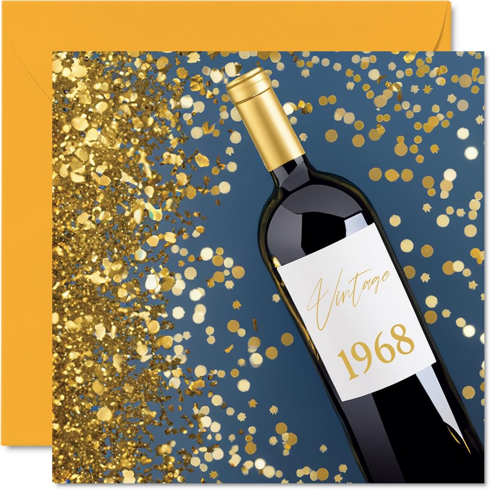 56th Birthday Card for Women and Men, Wine Bottle, Vintage 1968, Happy Birthday Card for Mom, Dad, Aunt, Uncle, Sister, Brother, Colleagues, 145 x 145 mm