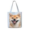WSHFFILO Smiling Shiba Inu Printed Canvas Shoulder Shopping Tote, Washable Carrying Bag, Fashion Shoulder Bag, Black, One Size view 1