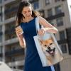 WSHFFILO Smiling Shiba Inu Printed Canvas Shoulder Shopping Tote, Washable Carrying Bag, Fashion Shoulder Bag, Black, One Size view 3