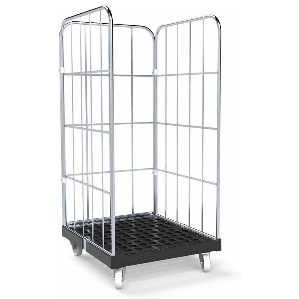 Abrollwerk 3-Sided Roll Container, 1350 mm Usable Height, 500 kg Capacity, Black Plastic Base, 724 x 815 x 1530 mm, CR3-Galvanized