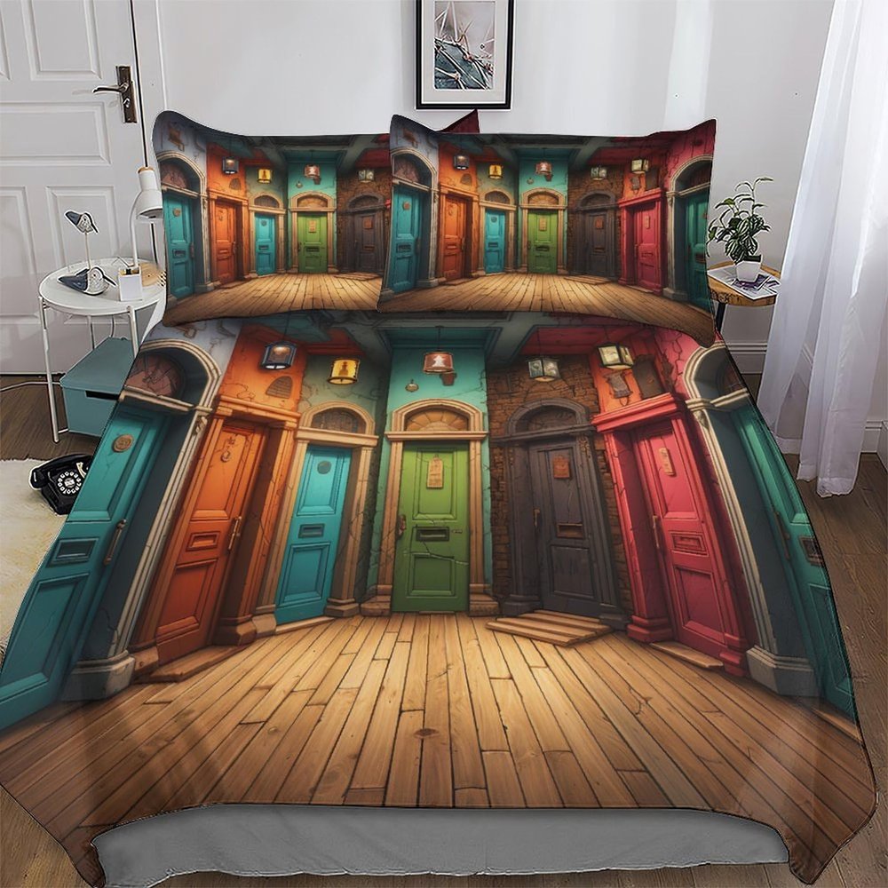 AAPZY Strange Colourot Doors 3D-Printed Microfiber Duvet Cover Set, Double, 200 x 200 cm