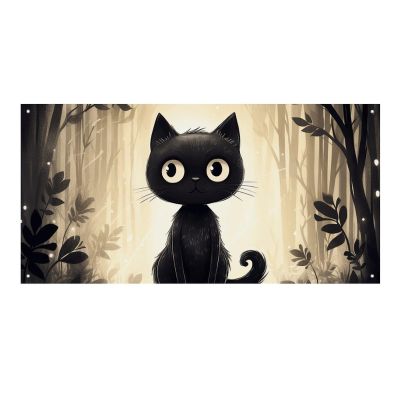 Customizable Banner with Hand-Drawn Black Cat, 4 Metal Grommets, 180 x 120 cm