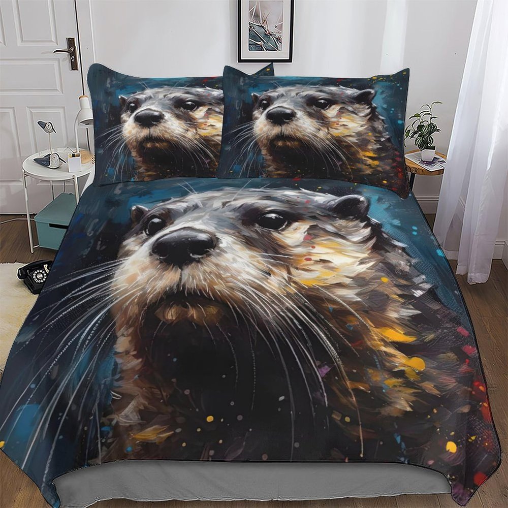 AAPZY Otter 3D Duvet Cover Set for Girls and Boys, Double, 200 x 200 cm