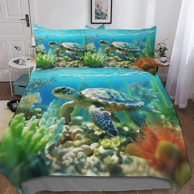 AAPZY Sea Turtle 3D 3-Piece Duvet Cover Set, Super Soft Breathable Hypoallergenic Bedding, Double 200 x 200 cm