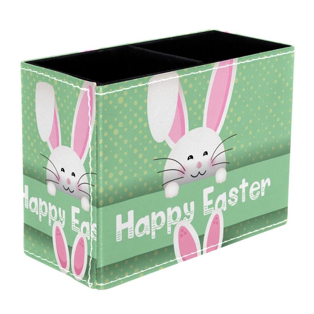 VAPOKF Cute Easter Bunny 2-Compartment Desk Pen Holder