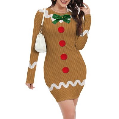 Seizesoul Women's Christmas Costume Dress, Fitted Long-Sleeve Ugly Holiday Outfit