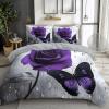 Quixora Romantic Butterfly Purple Rose Bedding Set, Light Gray, Easy-Care Microfiber, 240 x 220 cm view 1