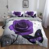 Quixora Romantic Butterfly Purple Rose Bedding Set, Light Gray, Easy-Care Microfiber, 240 x 220 cm view 3