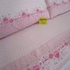 Double Bed Sheet Set, Gray, Light Blue and Pink, 100% Flannel with Rose and Geometric Pattern view 1