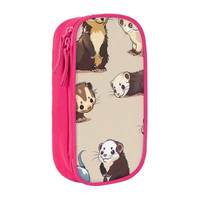LRHCNZDCP Hairy Ferret Printed Pencil Case, Black and Pink