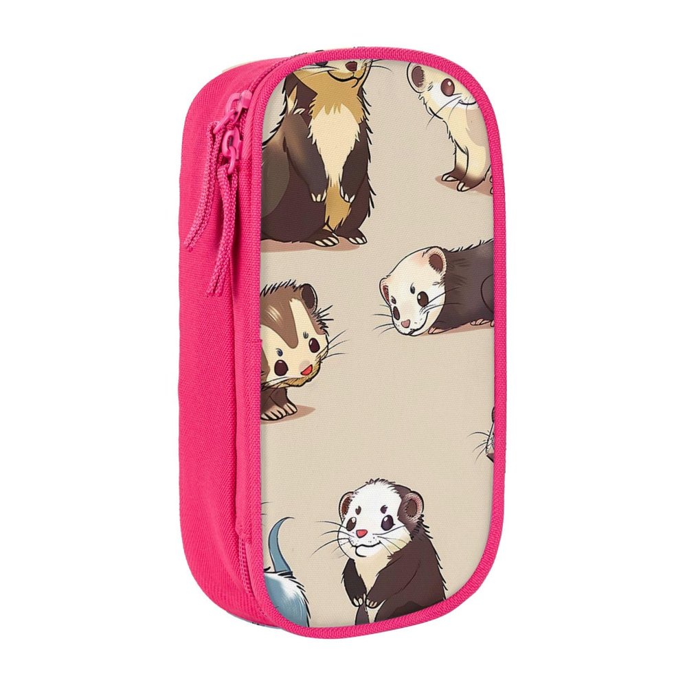 LRHCNZDCP Hairy Ferret Printed Pencil Case, Black and Pink