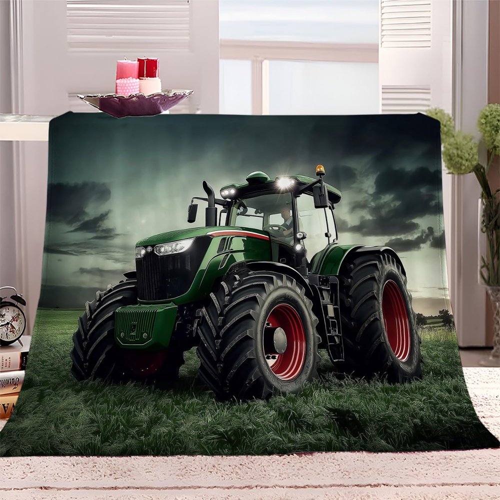 Generic Plush Throw Blanket, 100 x 150 cm, Soft Flannel, Tractor Design