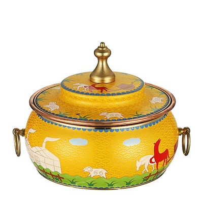 NIBHZ Handmade Copper Cloisonné Hot Pot for Induction
