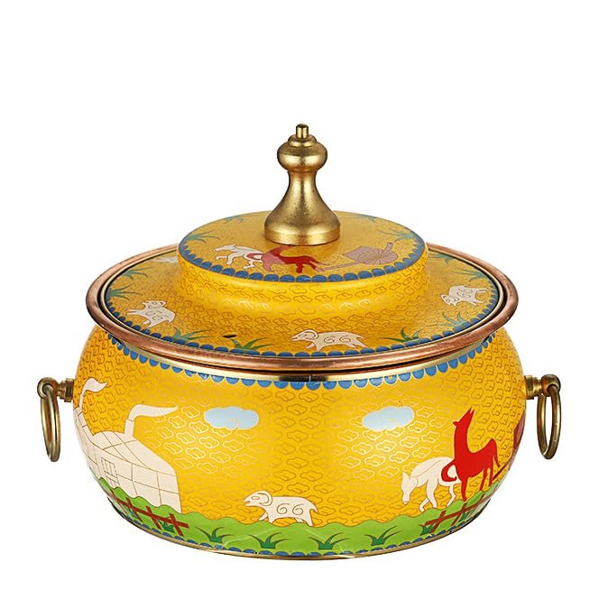 NIBHZ Handmade Copper Cloisonné Hot Pot for Induction
