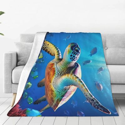 ETASUIOL Ultra-Soft Micro-Fleece Blanket with Turtle and Colorful Fish