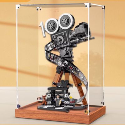 Clear Acrylic Display Case for LEGO 43230 Camera Model, Wood Grain