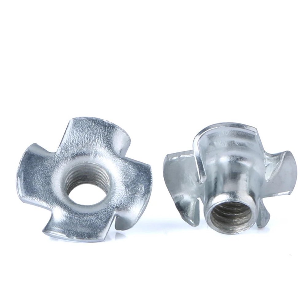 5-Pack M4 Zinc-Plated Four-Prong T-Nuts for Furniture