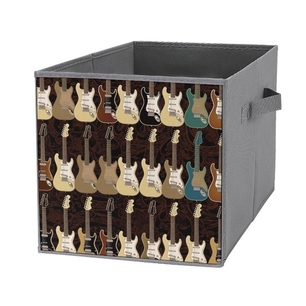 VFMNT Fabric Storage Cube with Handles, Guitar Pattern, 27 x 27 x 27 cm