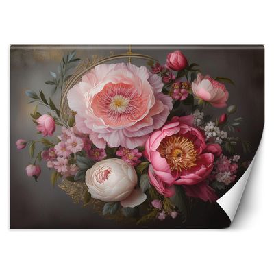 Feeby 3D Nonwoven Photo Wallpaper, Pink Nature Leaf Flowers, 300 x 210 cm