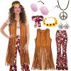 ATOWORLD Women's Hippie Costume Set with Fringe Vest, Flared Pants and Boho Accessories view 1