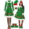 KANMUASD Women's 5-Piece Christmas Elf Costume Set with Velvet Dress, Belt, Hat, Shoes and Socks view 1