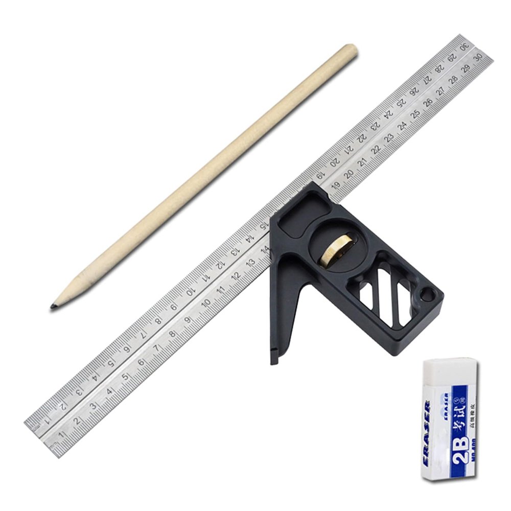 Adjustable 30 cm Combination Spirit Level Ruler, Protractor and Measuring Tool Set, Stainless Steel and Aluminum
