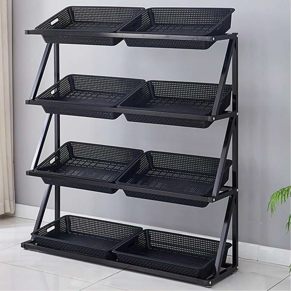 Commercial Supermarket Fruit & Vegetable Rack Organizer with Angled Opening