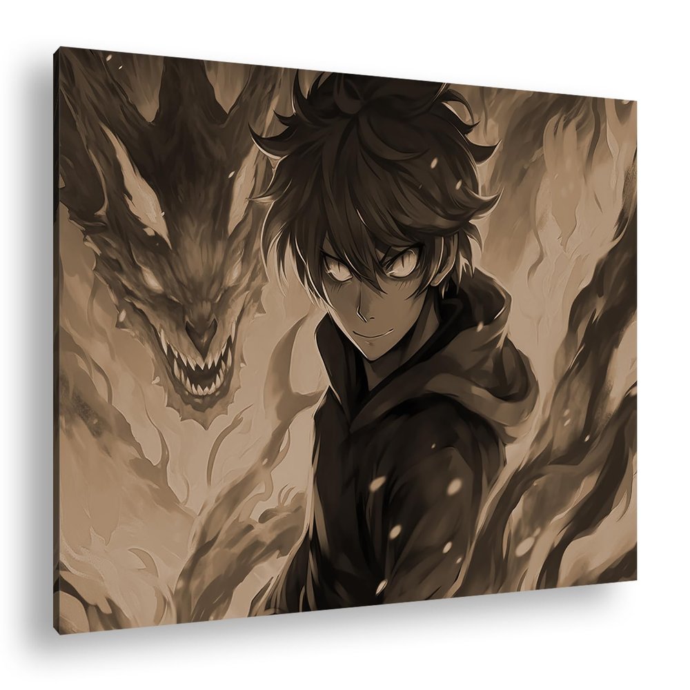 Sepia Canvas Print: Warrior with Flames in His Eyes, 100 x 70 cm