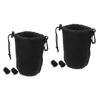 Angoily Camera Lens Pouches, 2 Sets, Lens Protection Bags, Black, 3 Pieces × 2