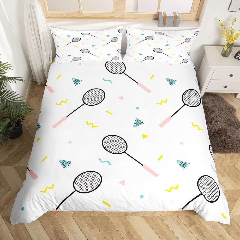BJCJGGL White Badminton Duvet Cover Set, 240 x 220 cm, with 2 Pillowcases