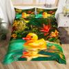 Homewish Cute Funny Duck 135 x 200 cm Duvet Cover Set, Yellow Rubber Duck and Green Leaf Kawaii Print, No Comforter view 1