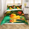 Homewish Cute Funny Duck 135 x 200 cm Duvet Cover Set, Yellow Rubber Duck and Green Leaf Kawaii Print, No Comforter view 3
