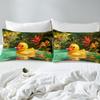 Homewish Cute Funny Duck 135 x 200 cm Duvet Cover Set, Yellow Rubber Duck and Green Leaf Kawaii Print, No Comforter view 4