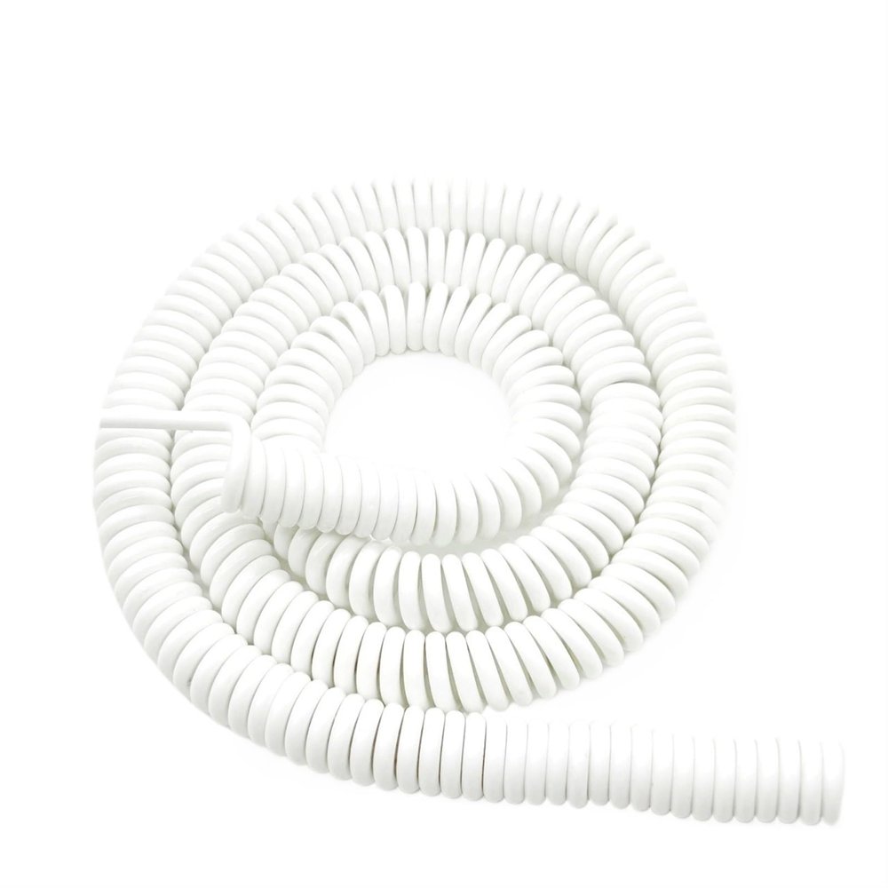 Coiled Spiral 3-Core White Power Cable, 22AWG/18AWG/15AWG/13AWG, 5 m Extendable Spring Cable (18AWG)