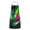 Kitchen Apron with Colorful Tropical Leaf Pattern, Pocket, Waterproof, Adjustable, Garden Apron for Cooking, Men and Women, White, One Size view 2
