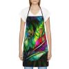 Kitchen Apron with Colorful Tropical Leaf Pattern, Pocket, Waterproof, Adjustable, Garden Apron for Cooking, Men and Women, White, One Size view 3