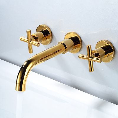 ASerZenith Wall-Mounted Bathroom Faucet, Basin Mixer with 20 cm Spout, Cross Handle, Hot and Cold