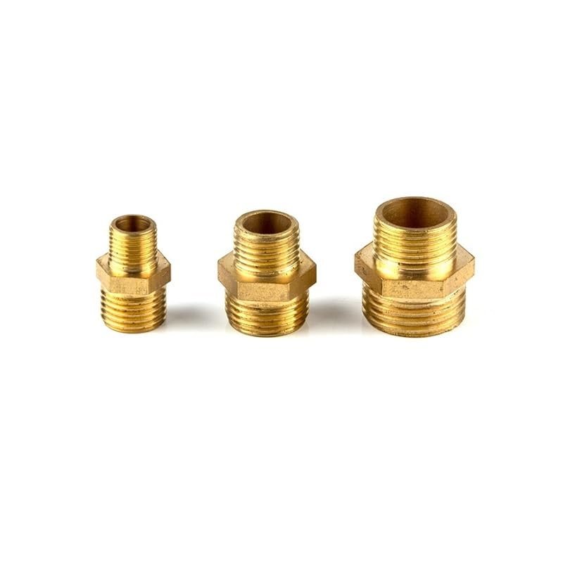 1/8"–1" Brass Reduced Male-Thread Butt-Joint Adapter for Pneumatic, Water Heating, Oil, and Gas