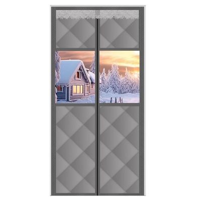 Magnetic Thermal Door Curtain for Winter, Gray, 120 × 220 cm