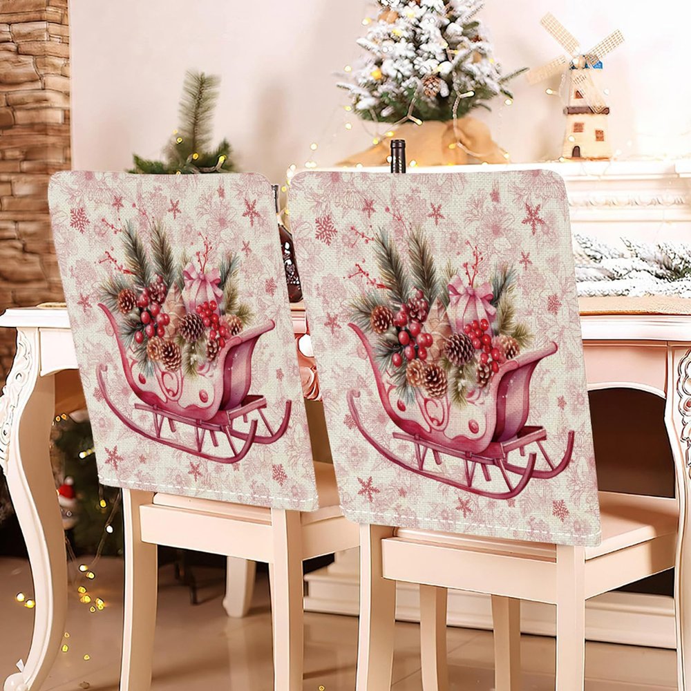 Hiseng Christmas Chair Covers, Pink, 2-Piece Set, 58 x 49 cm