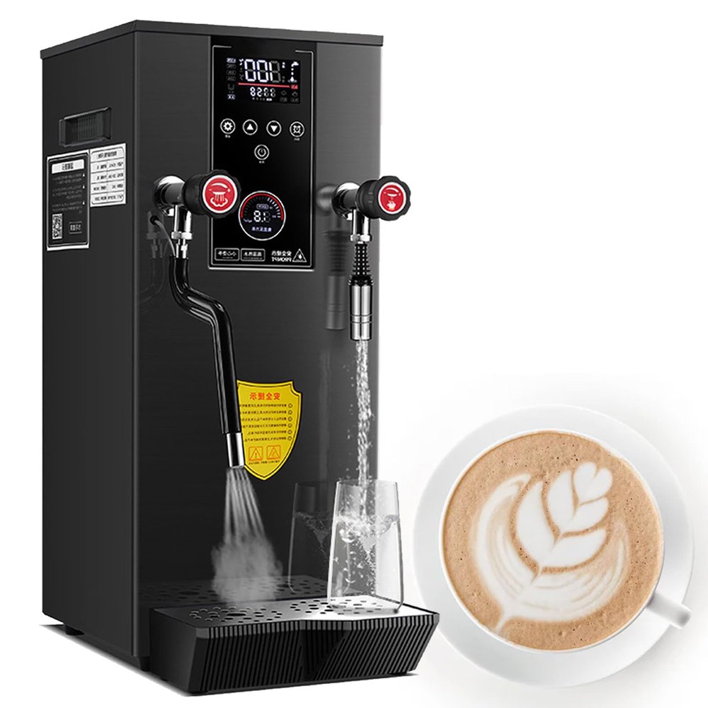 VNATWGOO 220V 2500W Commercial Steam Milk Frother, 12L Water Boiler, LED Display, Black