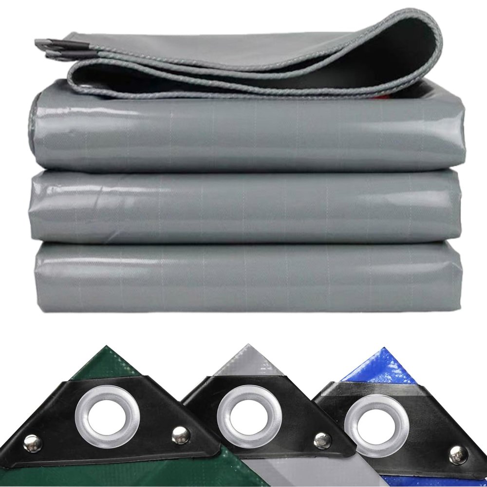 JXLQFA JXL11 Truck Tarpaulin with Grommets, 6 x 8 m, 450 g/m², Gray